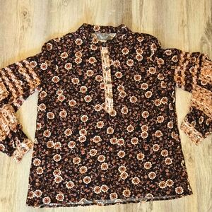 Women's black and brown half button down Blouse Medium